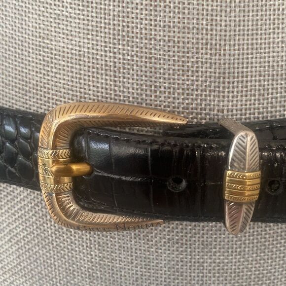 Greg Norman Collection Black Croc-Embossed Leather Belt Gold Buckle 40" Western - Picture 2 of 7